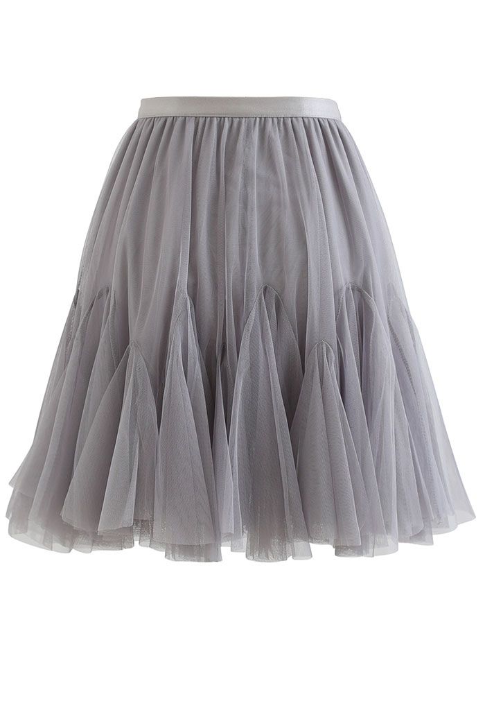 Ruffle Hem Mesh Tulle Mini Skirt in Grey