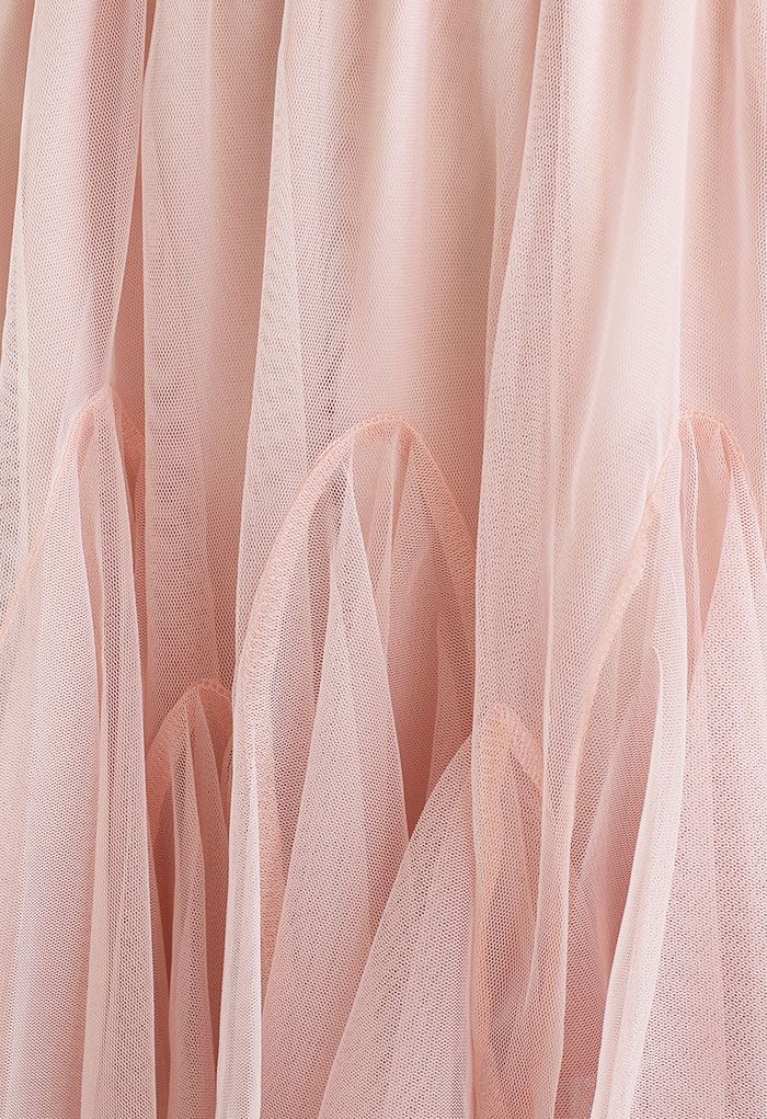 Ruffle Hem Mesh Tulle Mini Skirt in Pink