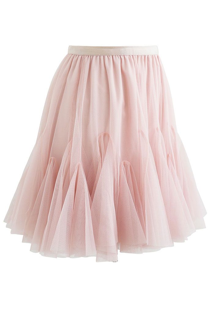 Ruffle Hem Mesh Tulle Mini Skirt in Pink