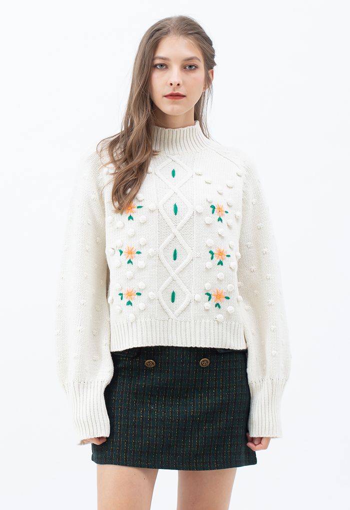 Gingham Pattern Shimmer Tweed Mini Skirt in Green