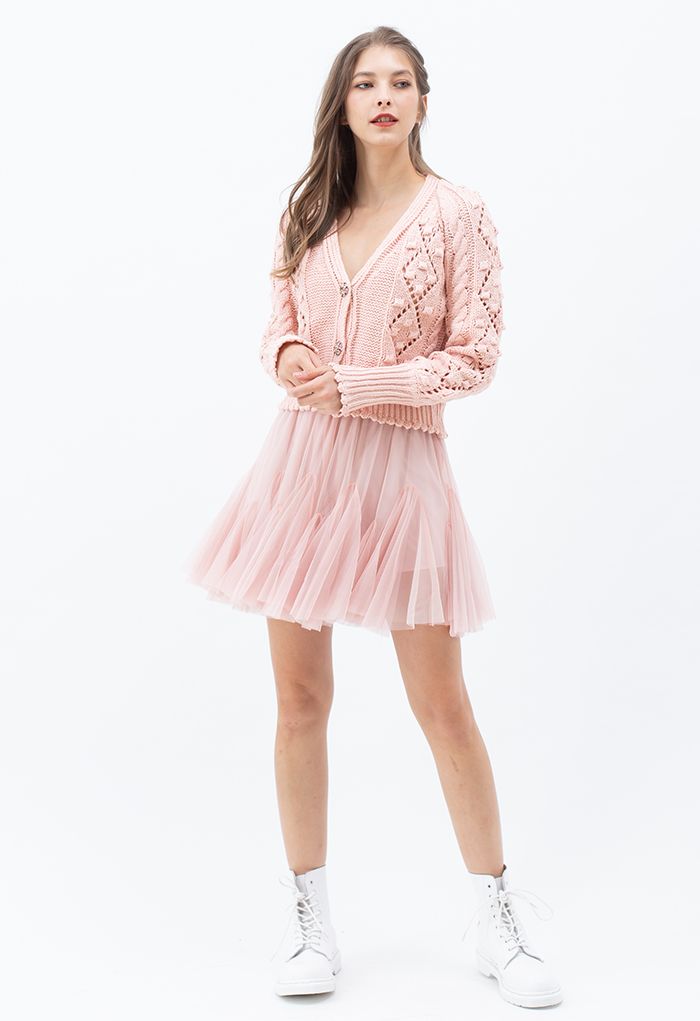 Ruffle Hem Mesh Tulle Mini Skirt in Pink