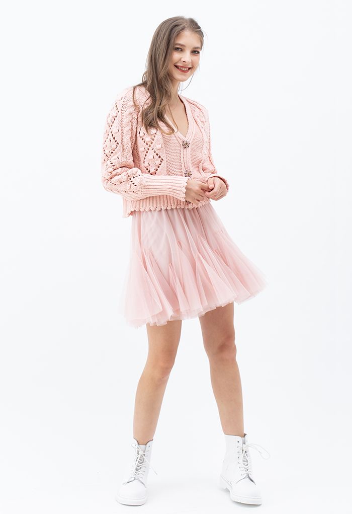 Ruffle Hem Mesh Tulle Mini Skirt in Pink