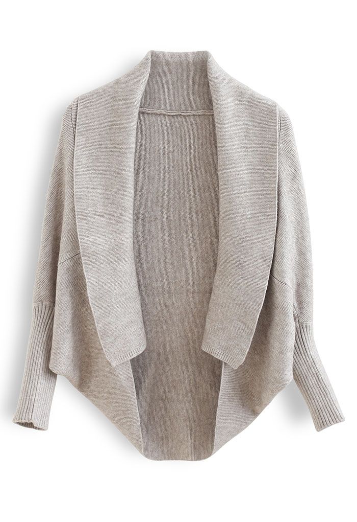 Open Front Batwing Sleeve Knit Cape in Taupe