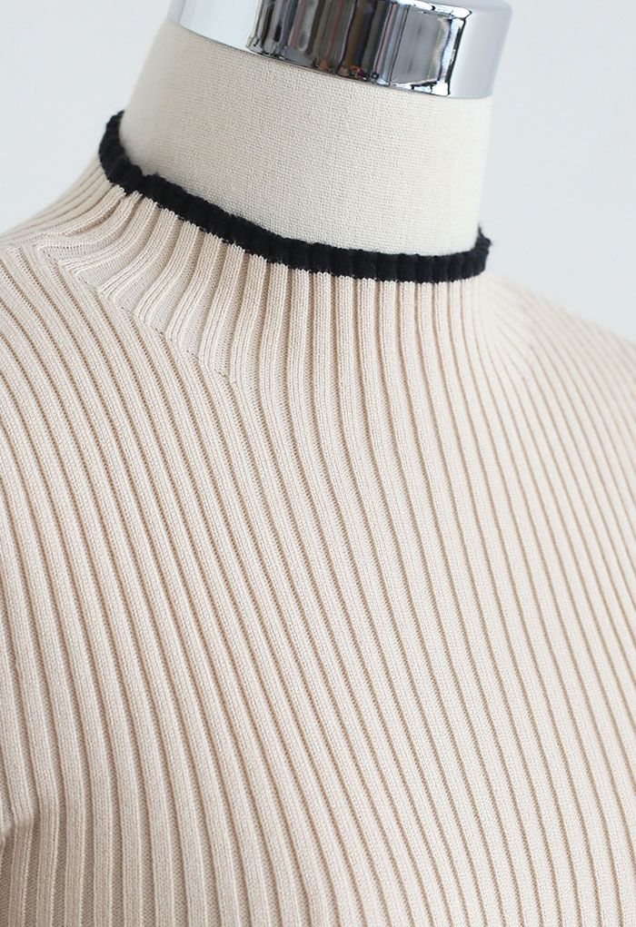 Contrast Edge Flap Front Tie Bow Knit Dress