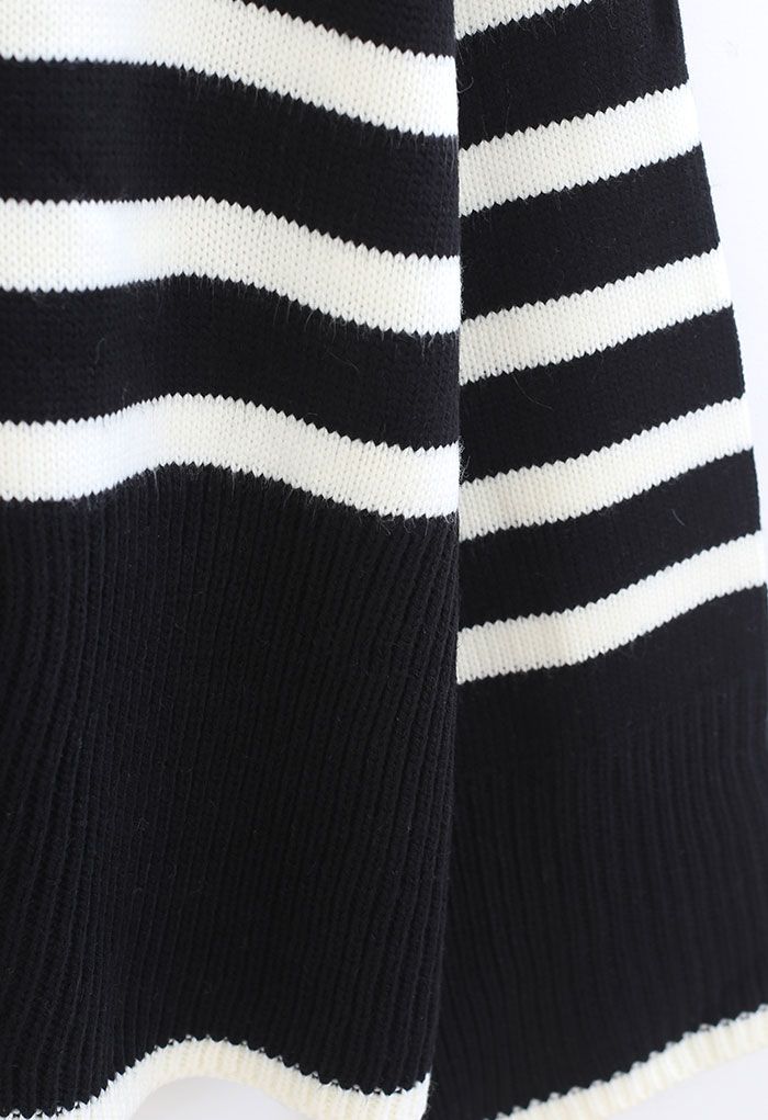 Striped Oversize Flare Sleeve Turtleneck Knit Sweater in Black