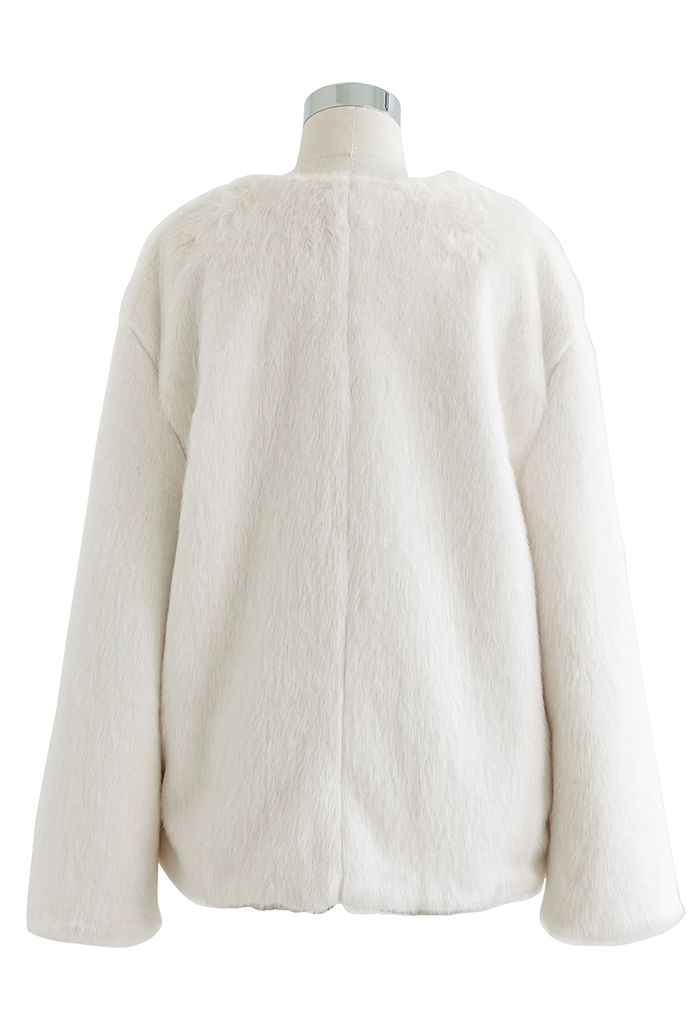 Faux Fur Metallic Buckle Wrap Coat in Cream