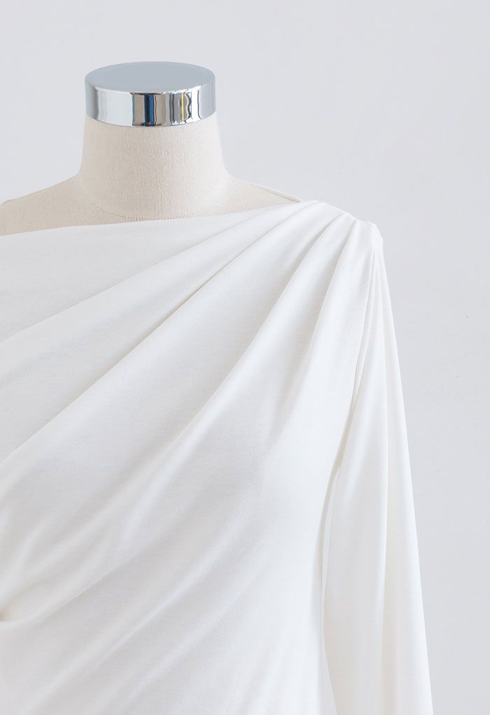 Ruched Front Long Sleeve Top in White