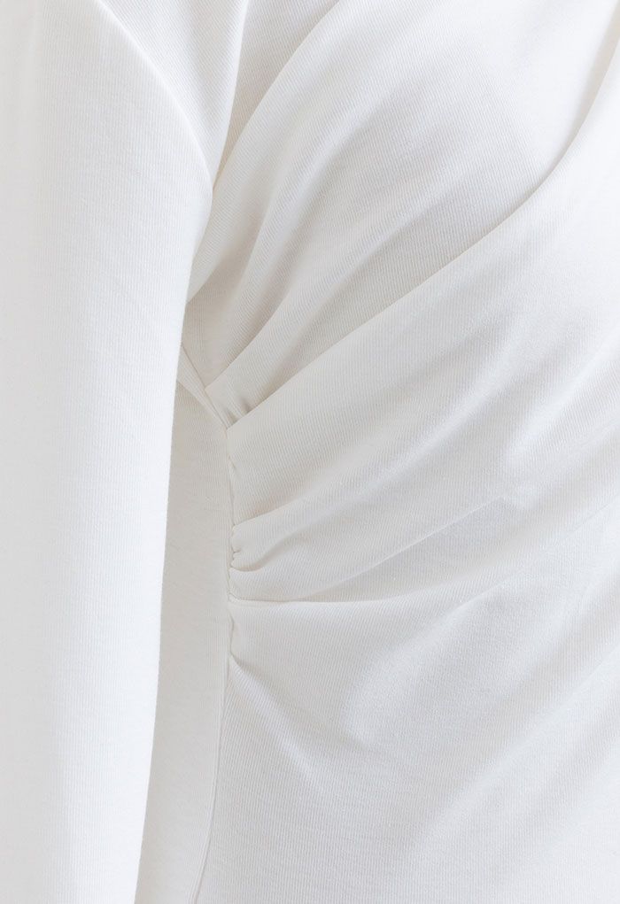 Ruched Front Long Sleeve Top in White