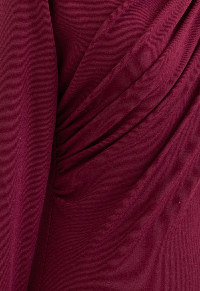 Ruched Front Long Sleeve Top in Burgundy