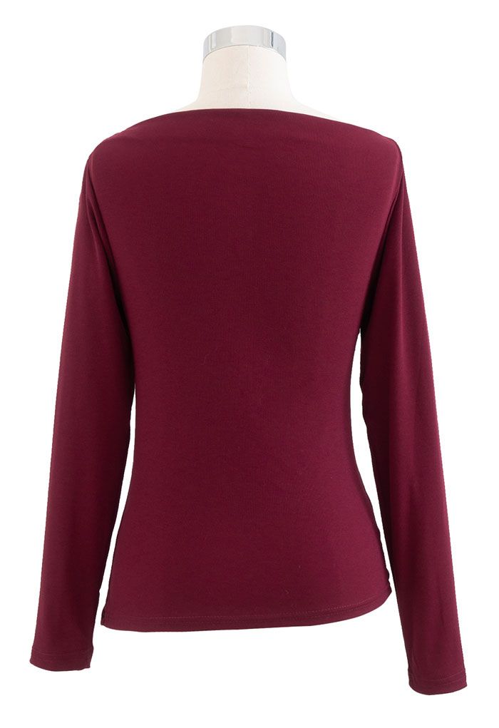 Ruched Front Long Sleeve Top in Burgundy