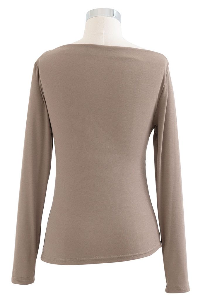 Ruched Front Long Sleeve Top in Tan