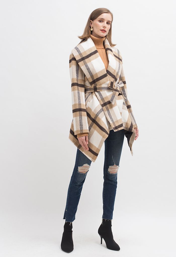 Prairie Check Rabato Coat in Light Tan