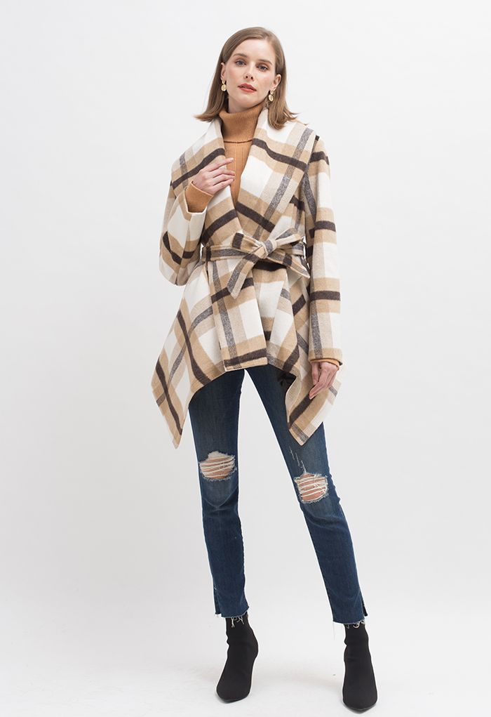 Prairie Check Rabato Coat in Light Tan