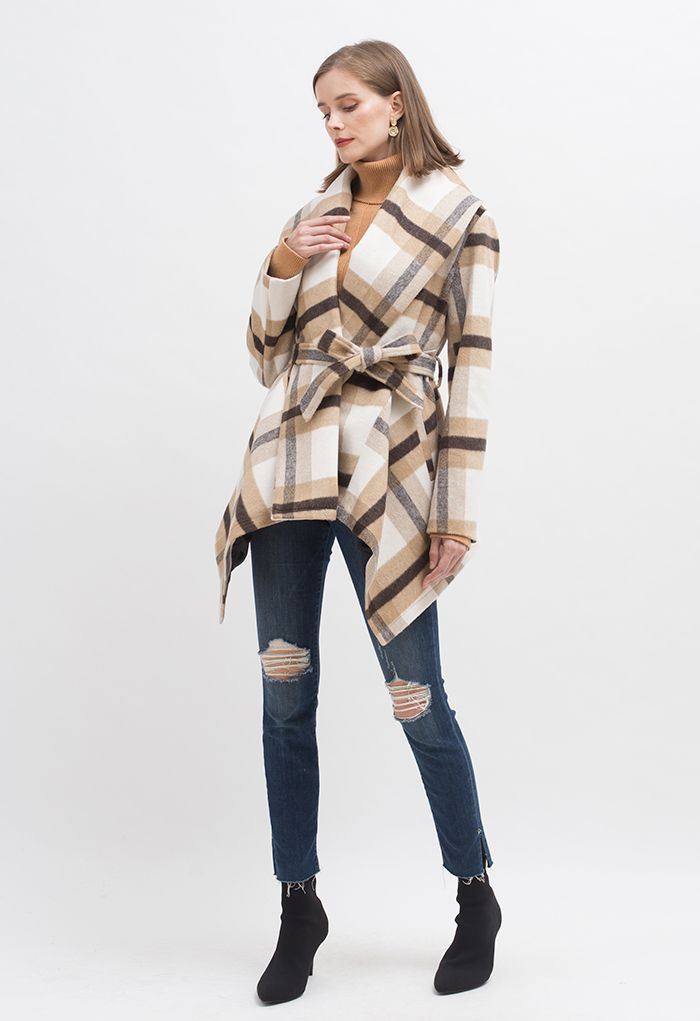 Prairie Check Rabato Coat in Light Tan
