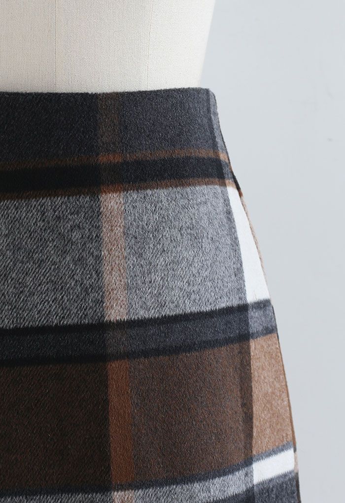 Chic+ Check Wool-Blend Mini Bud Skirt