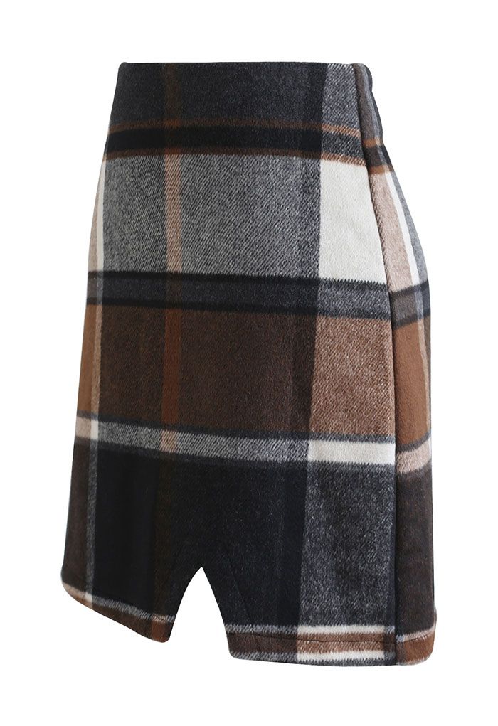 Chic+ Check Wool-Blend Mini Bud Skirt