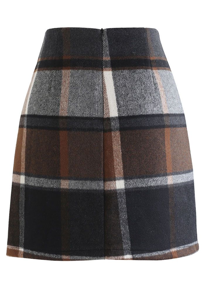 Chic+ Check Wool-Blend Mini Bud Skirt