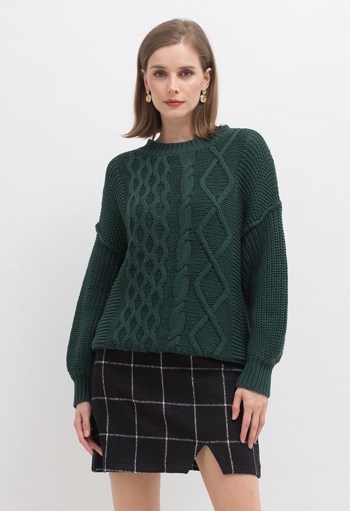 Black Grid Wool-Blend Mini Bud Skirt