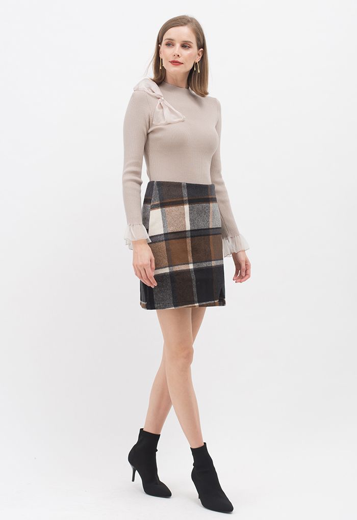 Chic+ Check Wool-Blend Mini Bud Skirt
