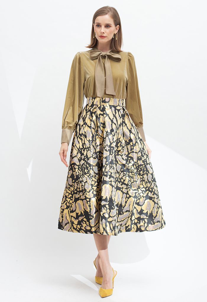 Irregular Spot Jacquard A-Line Pleated Skirt