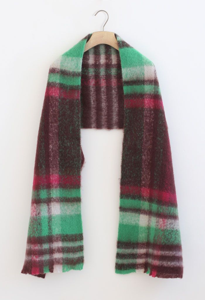 Check Print Fuzzy Oversize Scarf in Berry
