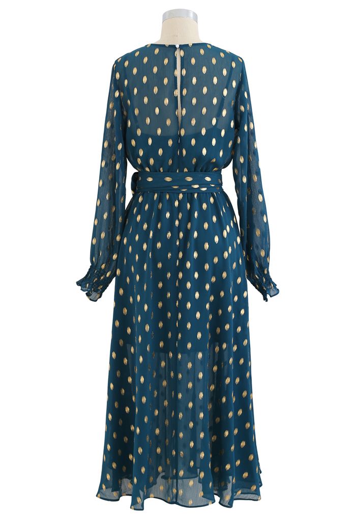 Oval Dots Semi-Sheer Split Wrap Dress in Emerald