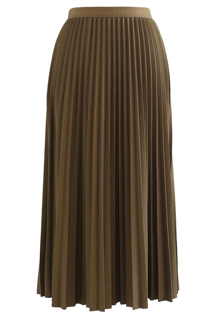 Simplicity Pleated Midi Skirt in Moss Green
