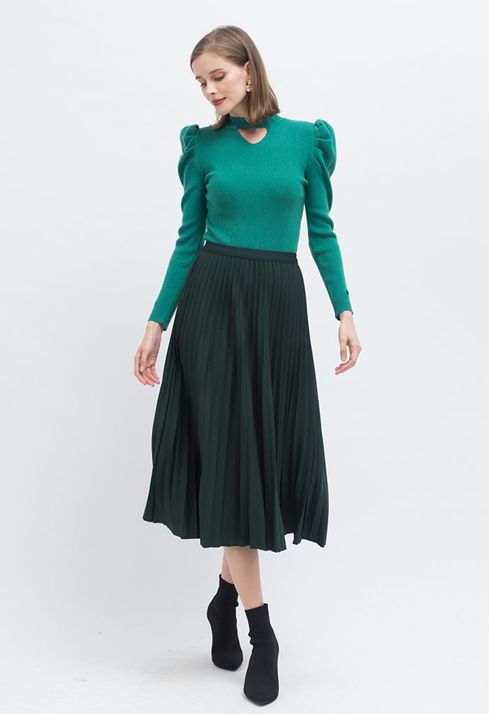 Simplicity Pleated Midi Skirt in Dark Green