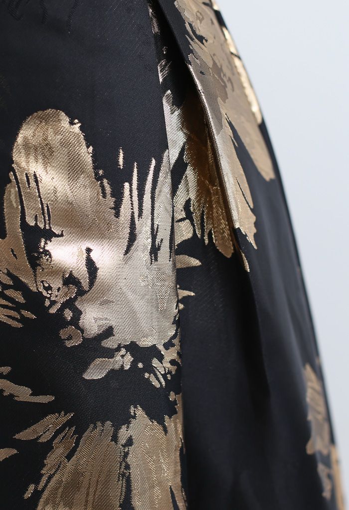 Golden Blossom Jacquard A-Line Midi Skirt