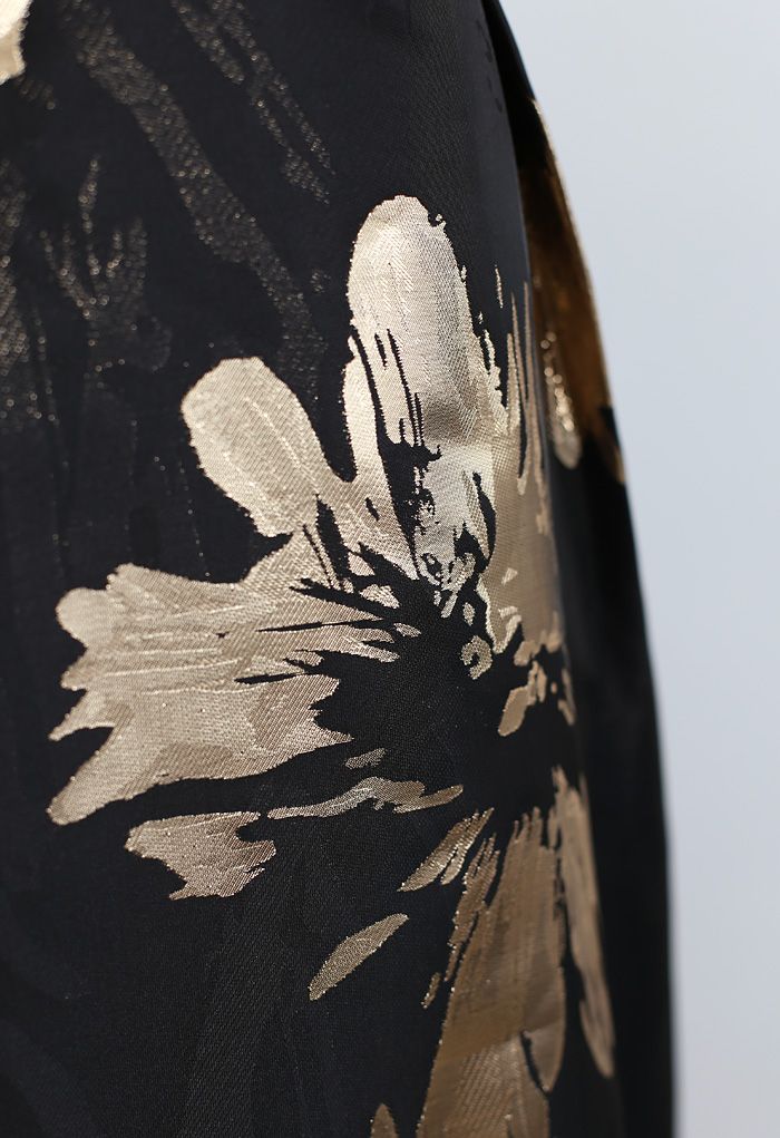 Golden Blossom Jacquard A-Line Midi Skirt