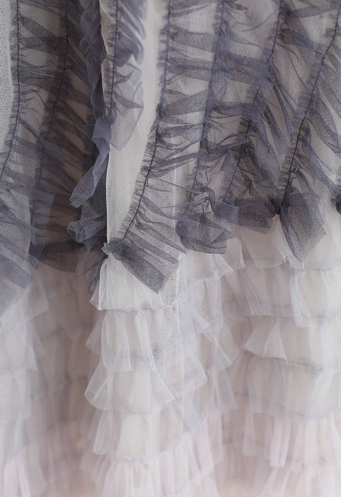 Gradient Tiered Ruffle Mesh Tulle Maxi Skirt