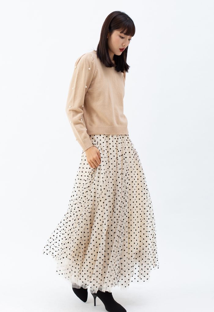 My Secret Garden Tulle Maxi Skirt in Cream Dots