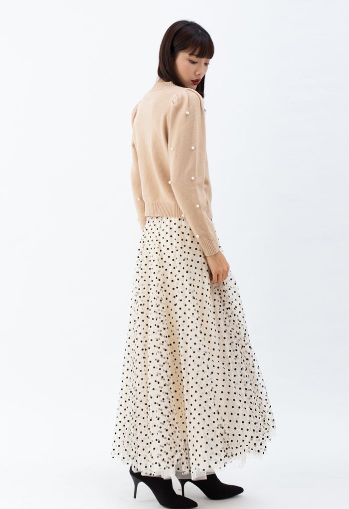 My Secret Garden Tulle Maxi Skirt in Cream Dots