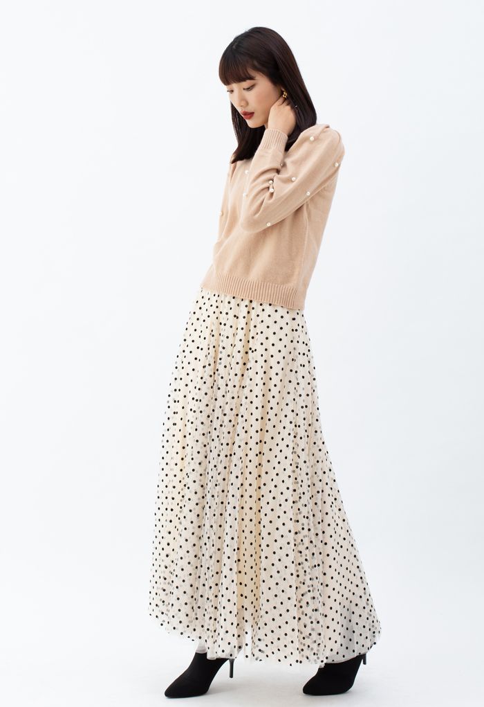 My Secret Garden Tulle Maxi Skirt in Cream Dots