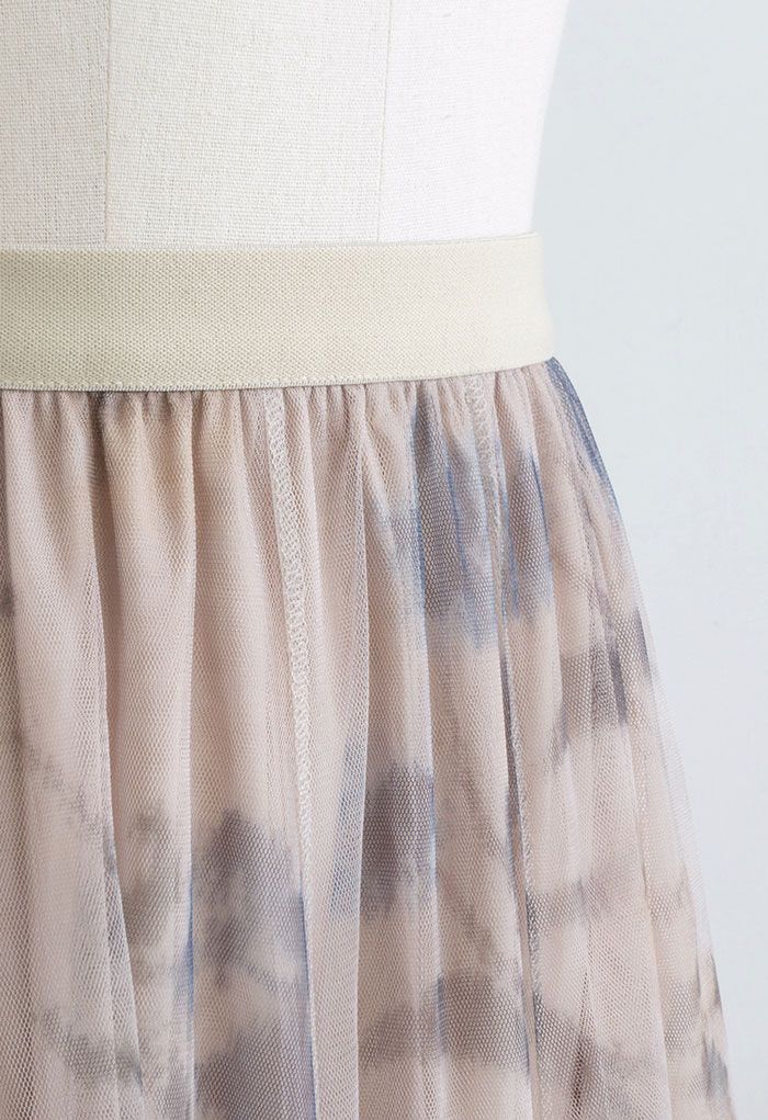 Inky Floral Double-Layered Mesh Tulle Midi Skirt