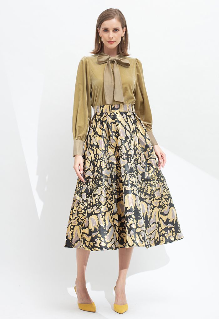 Irregular Spot Jacquard A-Line Pleated Skirt