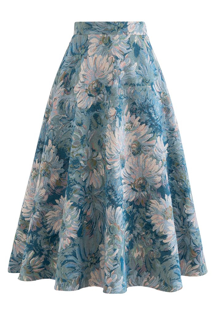Marguerite Oil Painting Jacquard Midi Skirt