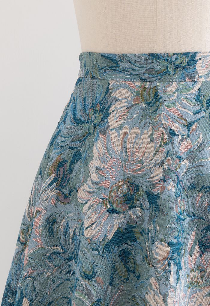 Marguerite Oil Painting Jacquard Midi Skirt