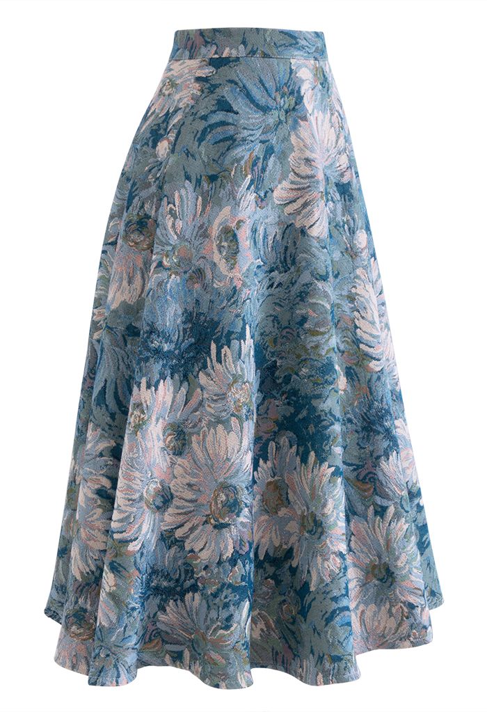 Marguerite Oil Painting Jacquard Midi Skirt
