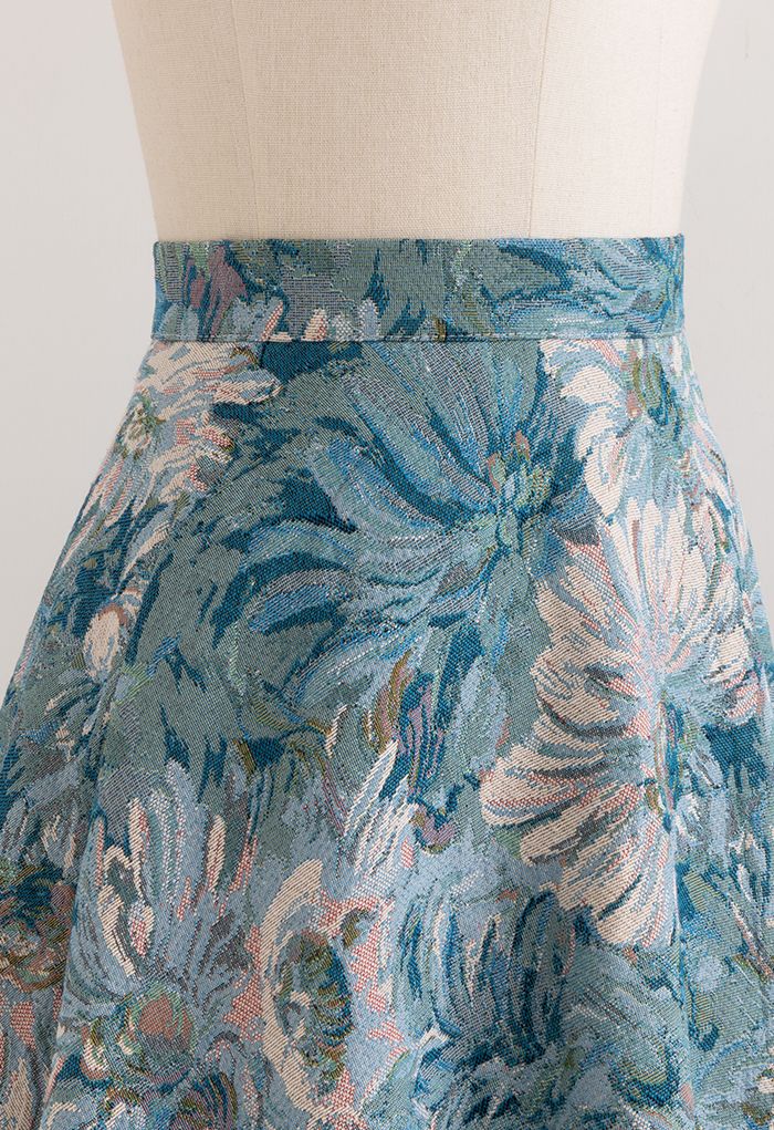 Marguerite Oil Painting Jacquard Midi Skirt