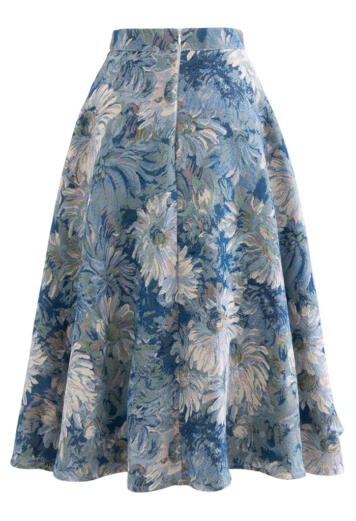 Marguerite Oil Painting Jacquard Midi Skirt