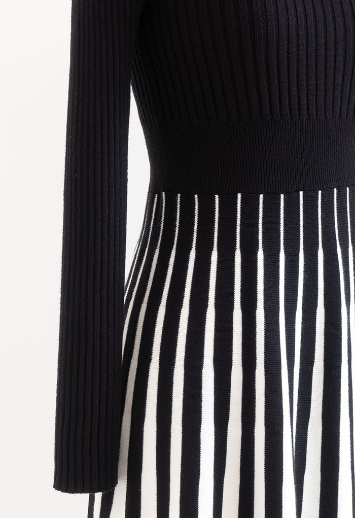 Stripe Print Turtleneck Knit Midi Dress