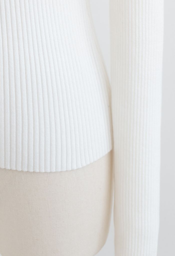 Little Heart High Neck Fitted Knit Top in White