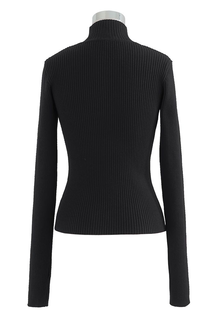 Little Heart High Neck Fitted Knit Top in Black