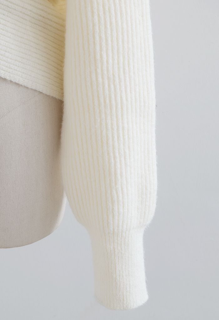 Crisscross Ribbed Knit Crop Sweater in Ivory
