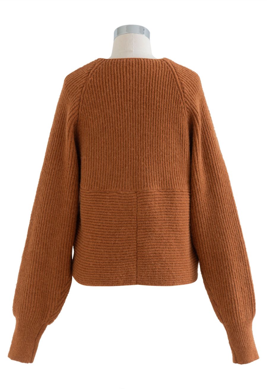 Crisscross Ribbed Knit Crop Sweater in Caramel