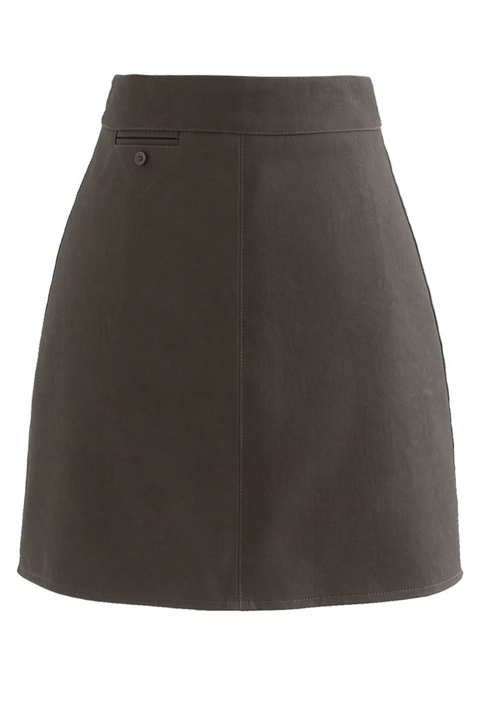 Textured Faux Leather Mini Bud Skirt in Brown