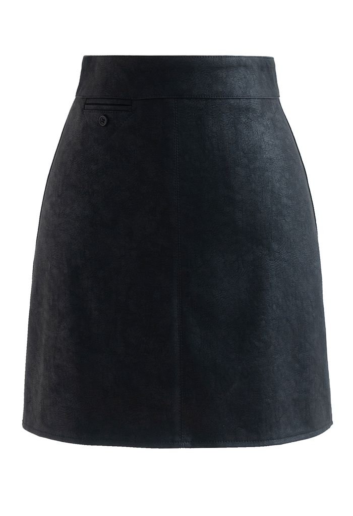 Textured Faux Leather Mini Bud Skirt in Black