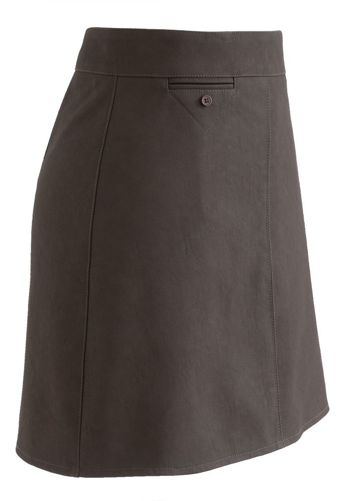 Textured Faux Leather Mini Bud Skirt in Brown