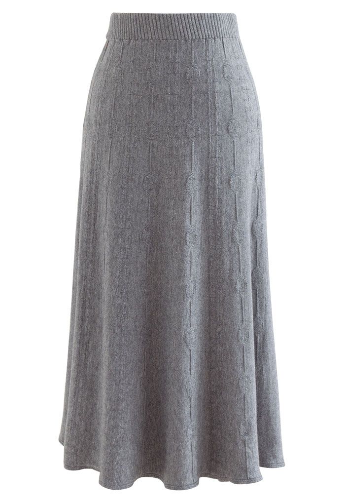 Embossed Chain A-Line Knit Skirt in Grey